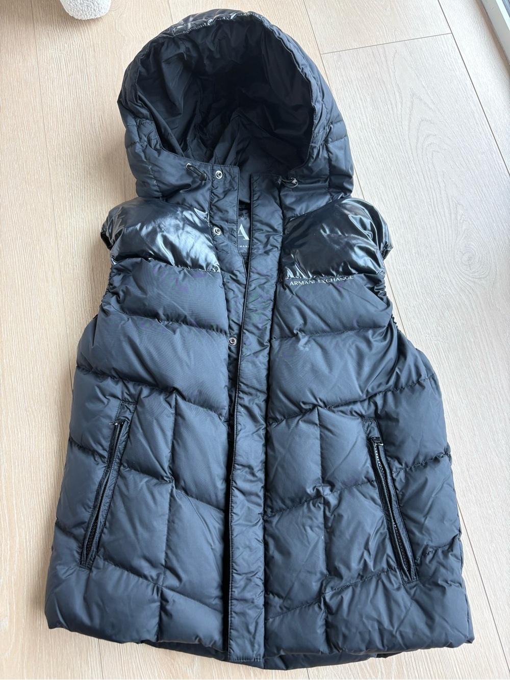 Armani Exchange Black Quilted Hooded Puffer Vest